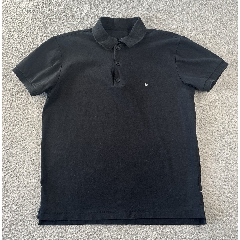 Rag & Bone Polo Shirt Mens Small Black Pima Cotton Short Sleeve Golf Preppy Logo